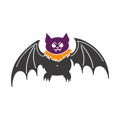 The bat is a vampire. Spooky symbol of Halloween and witchcraft. Doodle style. Vector illustration on isolated background. For holiday invitations, print and web