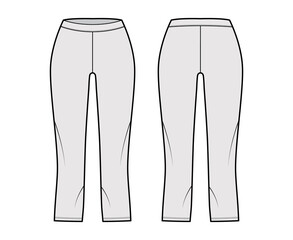 Bike shorts Leggings technical fashion illustration with low waist, rise, calf length. Flat training pants, casual knit trousers apparel template front, back, grey color. Women, men unisex CAD mockup