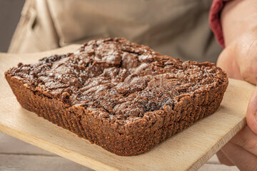 Freshly baked big brownie