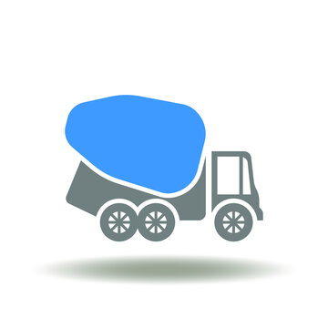 Concrete mixer truck vector illustration. Construction vehicle icon. Concrete mixing and delivery industry symbol.