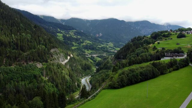 Amazing scenery and typical landscape in Austria - the Austrian Alps from above - travel photography by drone