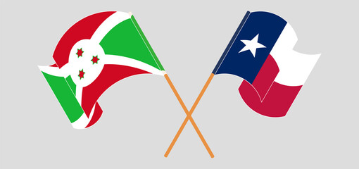 Crossed and waving flags of Burundi and the State of Texas