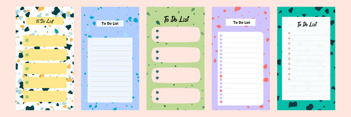 Set collection of colorful to do check list blank daily weekly planner. Suitable for social media story stories web banner template layout with abstract terrazzo pattern mosaic flat design