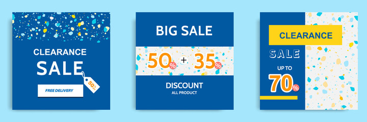 Set collection of colorful social media post sale discount promotion template ad banner. With terrazzo seamless pattern, modern minimalistic trendy abstract background