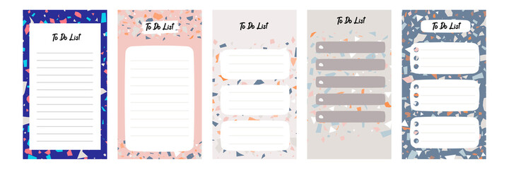 Set collection of colorful to do check list blank daily weekly planner. Suitable for social media story stories web banner template layout with abstract terrazzo pattern mosaic flat design