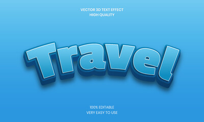 Travel Editable 3D Text Effect  Style, Shiny Bold 3D Text Style Font Premium Vector. 
