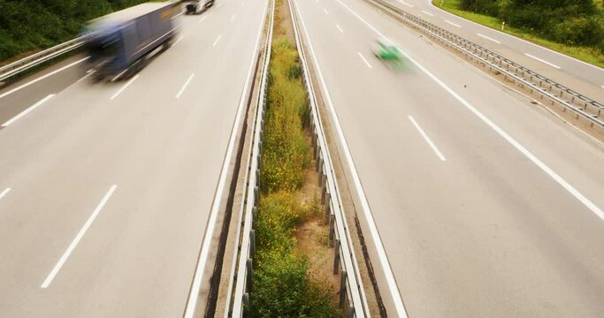 Abstract Blurred Car Traffic on German Autobahn in Time Lapse