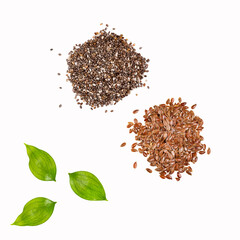 Organic flax and chia seeds. Linum usitatissimum - Salvia hispanica