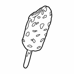 ice cream stick chocolate and fruit with icing lineart vector illustration icon design template with doodle hand drawn style for education and coloring book