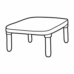 simple wooden table lineart vector illustration icon design template with doodle hand drawn style for education and coloring book