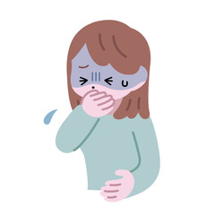 体調不良で青ざめ、口を手で押さえる女性