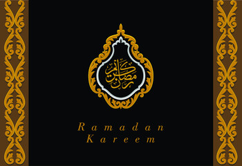 Kiswah Kabah decoration, ramadhan kareem card design, ramadan kareem arabic calligraphy, traditional Islamic holidays. Vector EPS 10