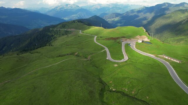 Timmelsjoch high alpine road in Austria called Passo Rombo - travel photography by drone