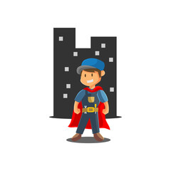 Repair man Super Hero worker Mechanic workshop emblem badge Mascot illustration