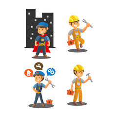Repair man worker Mechanic workshop emblem badge Mascot illustration Set
