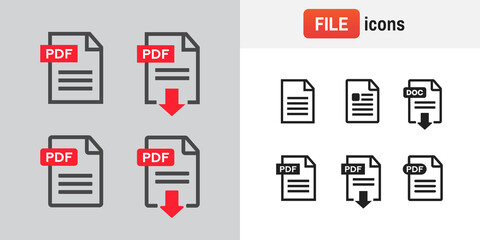 File download icon. Document icon set. PDF file download icon