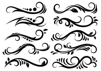 Set of Swirls ornaments vector graphic for border, frame, title, header page, tattoo. Eps 10