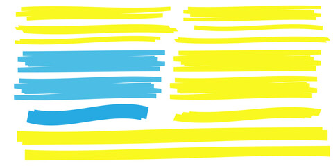 Yellow highlight marker lines. Highlighter strokes and drawing design.