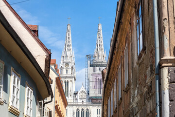 Zagrebacka Katedrala, also known as Zagreb cathedral, seen in the afternoon from Kaptol district....