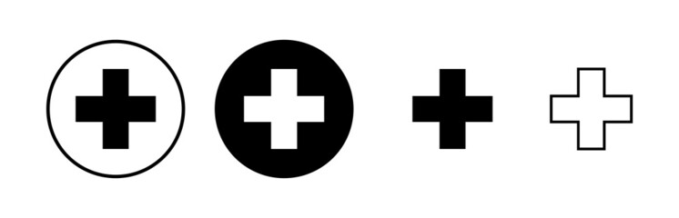 Plus Icons set. Add plus icon. Addition sign. Medical Plus icon