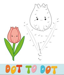 Dot to dot puzzle. Connect dots game. tulip vector illustration