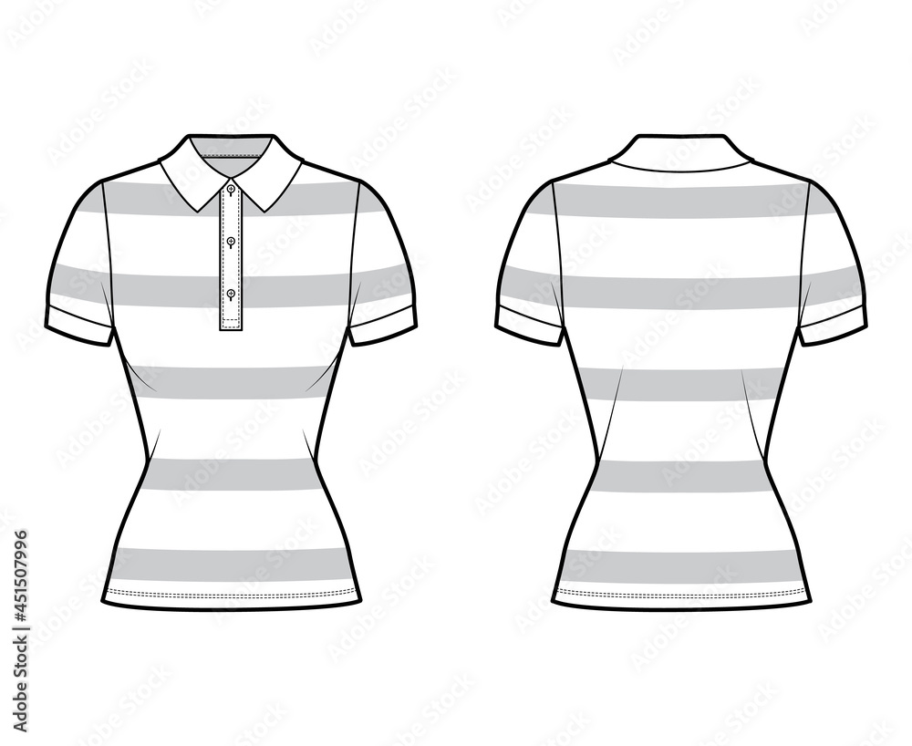 Wall mural shirt rugby stripes technical fashion illustration with short sleeves, tunic length,, fitted body, c - Wall murals