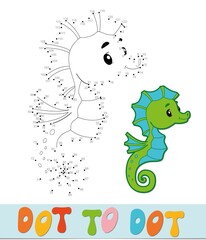 Dot to dot puzzle. Connect dots game. Sea Horse vector illustration