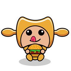 vector cartoon character cute rolling pin mascot costume cooking tool eating delicious burger