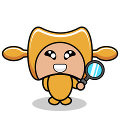 vector cartoon character cute rolling pin mascot costume cooking tool holding a magnifying glass