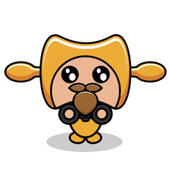 vector cartoon character cute rolling pin mascot costume cooking tools in handcuffs