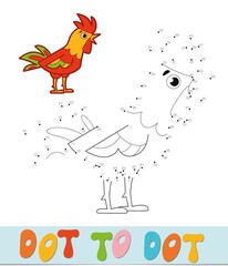 Dot to dot puzzle. Connect dots game. cock vector illustration
