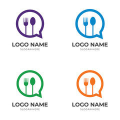 food and chat logo design with flat colorful style