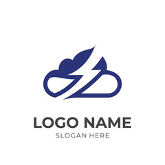 cloud and thunder logo design with flat blue color style