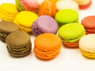 Fototapeta na wymiar close up French colorful macarons background
