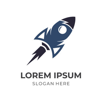 rocket logo template with flat blue and black color style