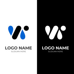 letter W logo concept with flat blue and black color style