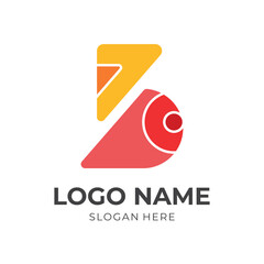letter B logo design with flat yellow and red color style