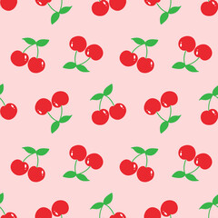 Cute and simple red cherries vector seamless pattern background.
