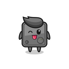 cute safe box character in sweet expression while sticking out her tongue