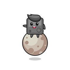 illustration of safe box cartoon sitting on the moon