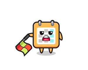 calendar character as line judge hold the flag down at a 45 degree angle