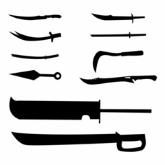 Set of silhoutte sword on isolated background, icon template