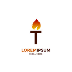 Torch logo design concept, on isolated background, initial T with fire logo, icon template