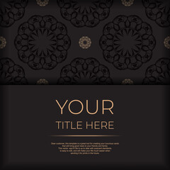Square Ready-to-print postcard design in black with luxurious patterns. Invitation card template with vintage ornament.