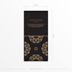 Rectangular Template for print design postcard in black with luxury ornaments. Preparing an invitation card with vintage patterns.