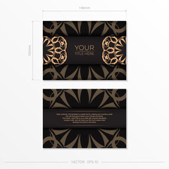Rectangular postcard design in black with luxurious ornaments. Stylish invitation with vintage patterns.