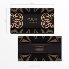 Black business card design with luxurious patterns. Vector business cards with vintage ornament.