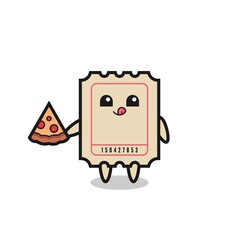 cute ticket cartoon eating pizza