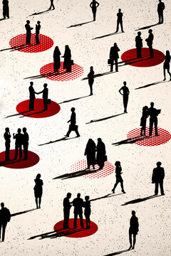 People social distancing in public illustration