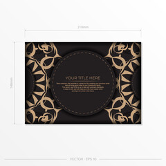 Rectangular Template for print design postcard in black color with luxury ornaments. Vector Preparing invitation card with vintage patterns.